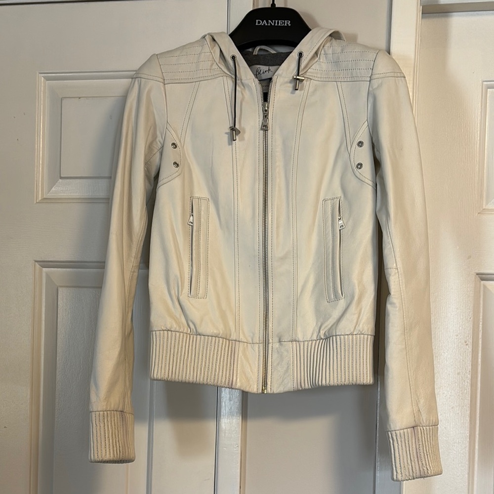 Blink Women's White Leather Hoodie Jacket